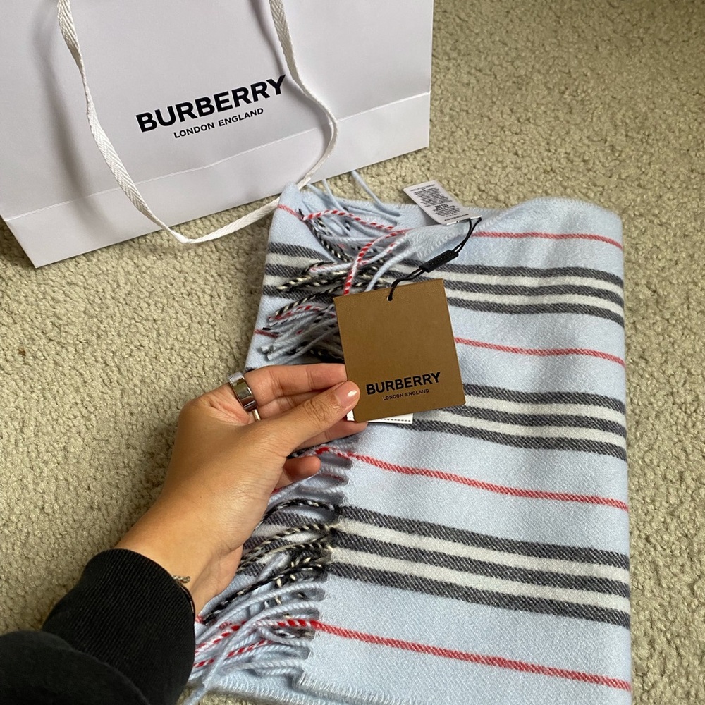 Burberry Small Icon Stripe Pale Blue - Cashmere Wool Blend Scarf